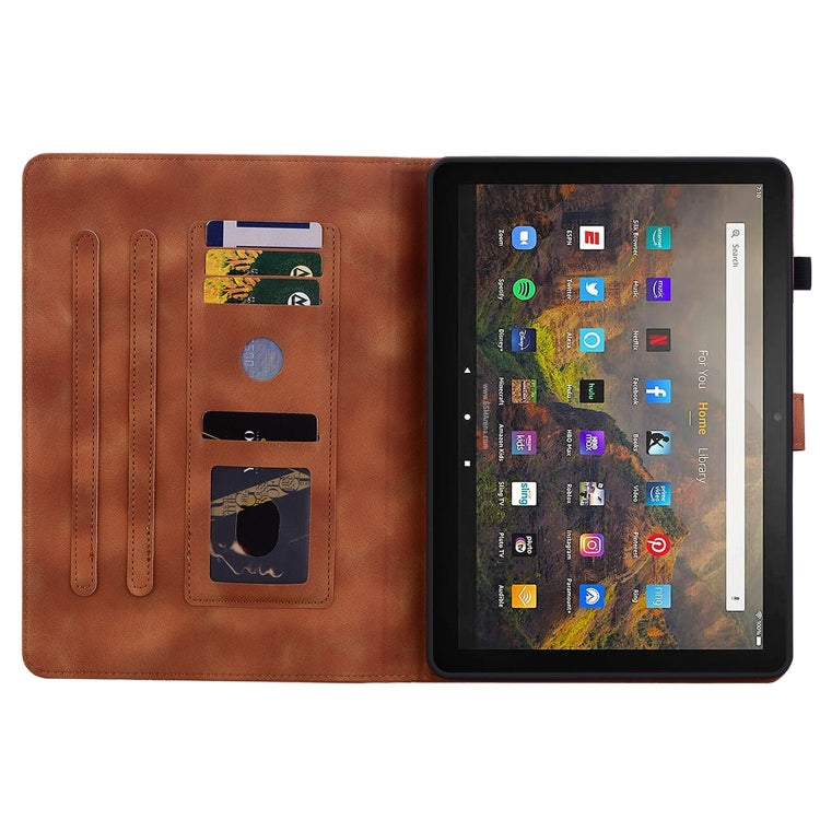 For Amazon Fire HD10 2019/2017 Lily Embossed Leather Smart Tablet Case(Brown)