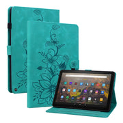 For Amazon Fire HD10 2019/2017 Lily Embossed Leather Smart Tablet Case(Green)