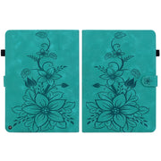 For Amazon Fire HD10 2019/2017 Lily Embossed Leather Smart Tablet Case(Green)