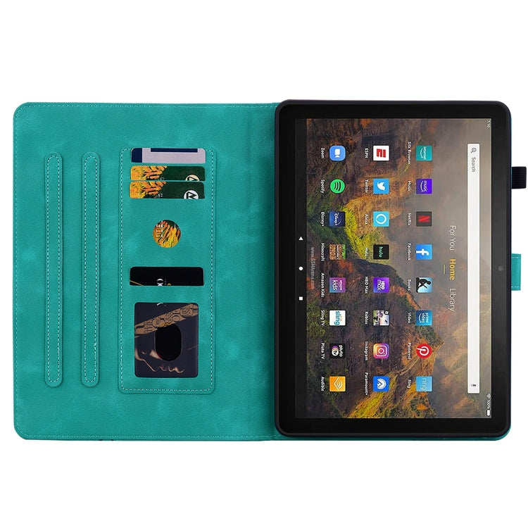 For Amazon Fire HD10 2019/2017 Lily Embossed Leather Smart Tablet Case(Green)