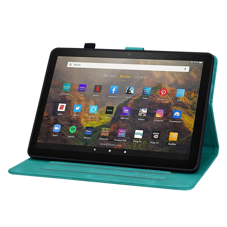 For Amazon Fire HD10 2019/2017 Lily Embossed Leather Smart Tablet Case(Green)