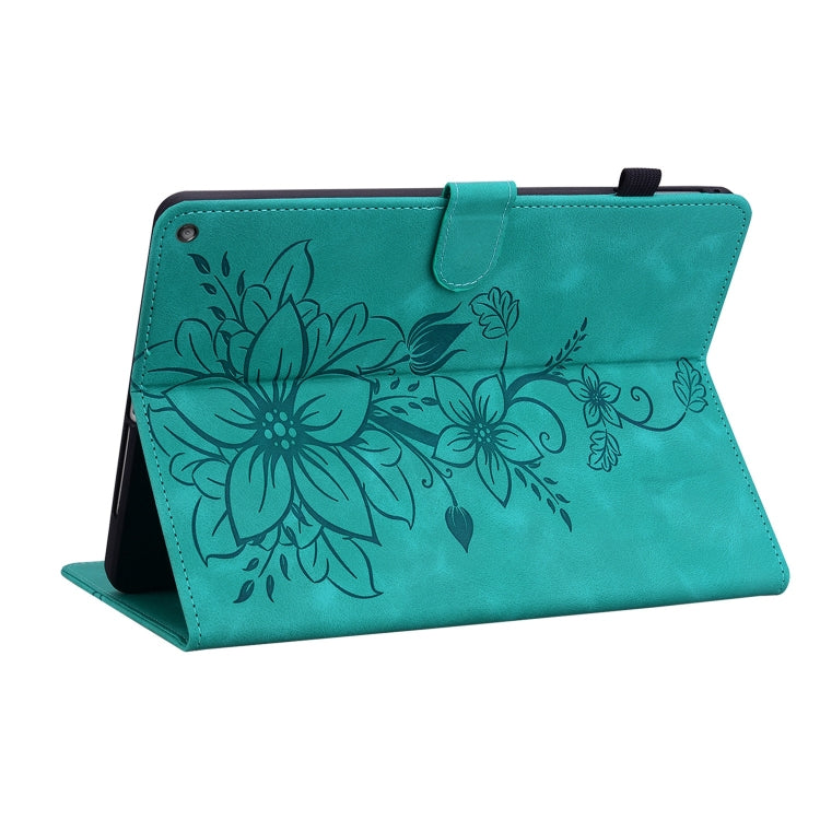 For Amazon Fire HD10 2019/2017 Lily Embossed Leather Smart Tablet Case(Green)