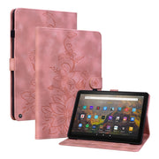 For Amazon Fire HD10 2019/2017 Lily Embossed Leather Smart Tablet Case(Pink)