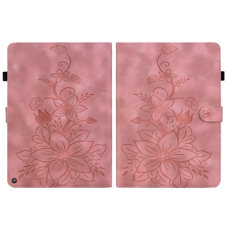 For Amazon Fire HD10 2019/2017 Lily Embossed Leather Smart Tablet Case(Pink)