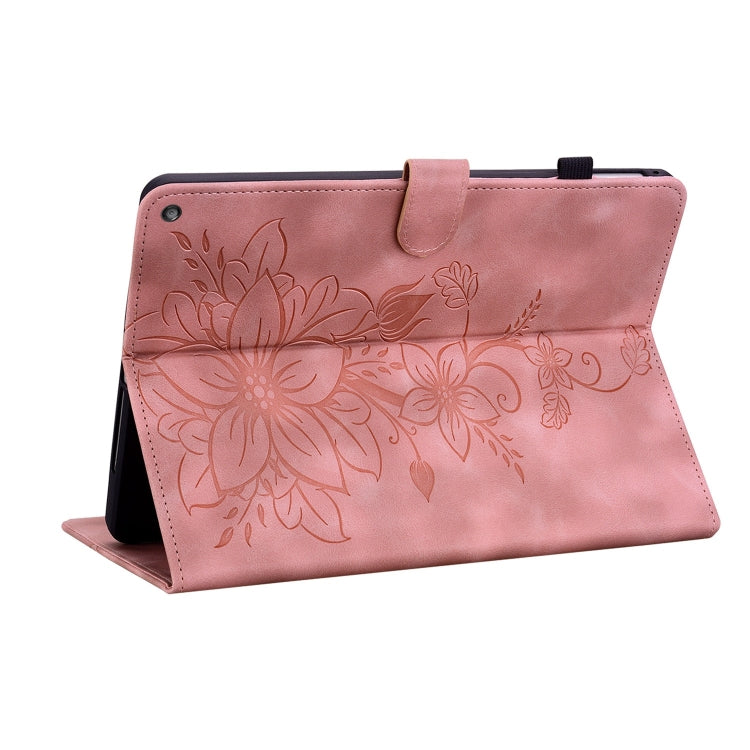 For Amazon Fire HD10 2019/2017 Lily Embossed Leather Smart Tablet Case(Pink)