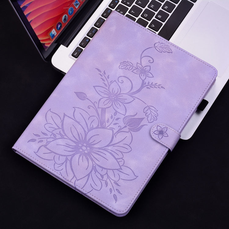 For Amazon Fire HD10 2019/2017 Lily Embossed Leather Smart Tablet Case(Purple)