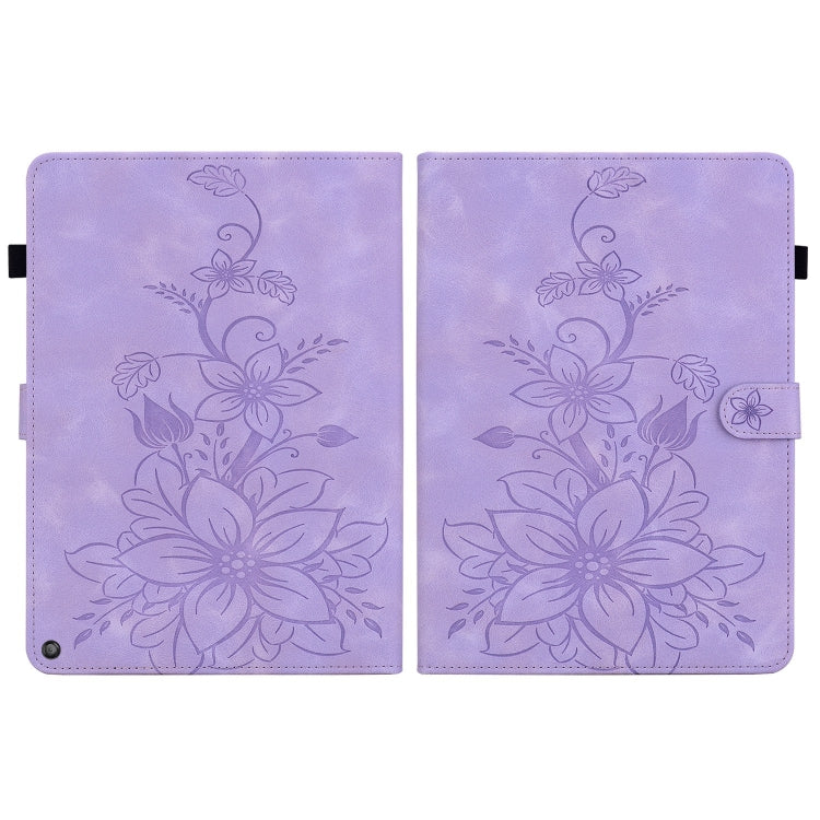 For Amazon Fire HD10 2019/2017 Lily Embossed Leather Smart Tablet Case(Purple)
