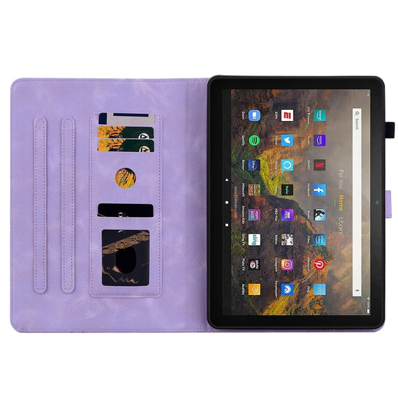 For Amazon Fire HD10 2019/2017 Lily Embossed Leather Smart Tablet Case(Purple)