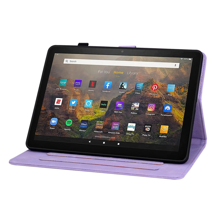 For Amazon Fire HD10 2019/2017 Lily Embossed Leather Smart Tablet Case(Purple)