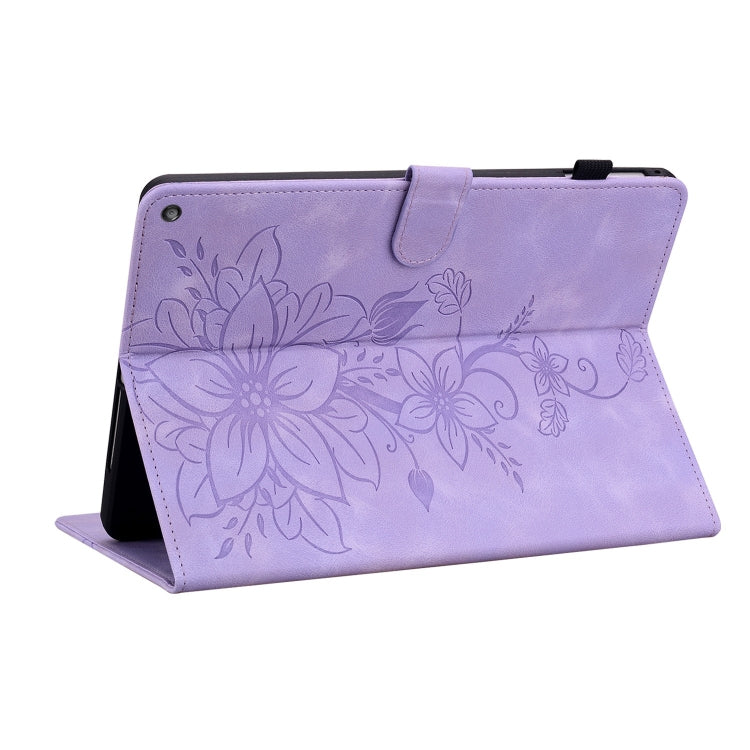 For Amazon Fire HD10 2019/2017 Lily Embossed Leather Smart Tablet Case(Purple)