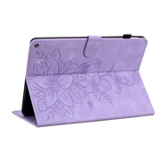 For Amazon Fire HD10 2019/2017 Lily Embossed Leather Smart Tablet Case(Purple)