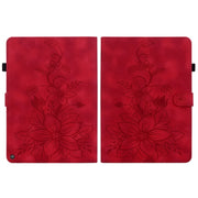 For Amazon Fire HD10 2019/2017 Lily Embossed Leather Smart Tablet Case(Red)