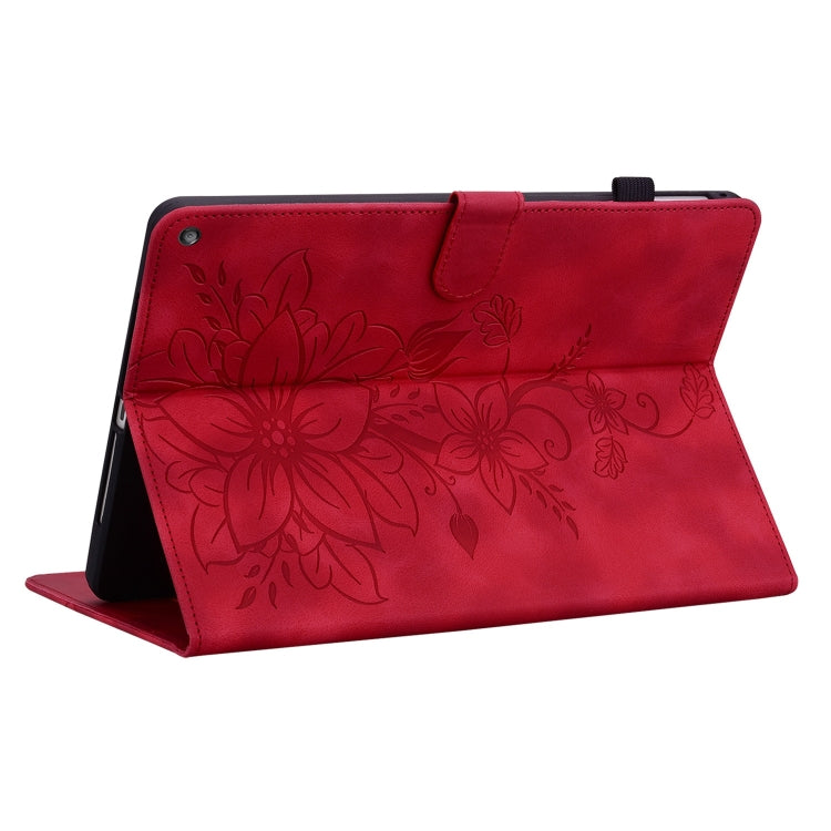 For Amazon Fire HD10 2019/2017 Lily Embossed Leather Smart Tablet Case(Red)