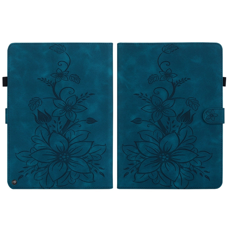 For Amazon Fire HD10 2019/2017 Lily Embossed Leather Smart Tablet Case(Dark Blue)