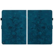 For Amazon Fire HD10 2019/2017 Lily Embossed Leather Smart Tablet Case(Dark Blue)