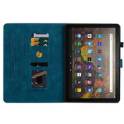 For Amazon Fire HD10 2019/2017 Lily Embossed Leather Smart Tablet Case(Dark Blue)