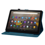 For Amazon Fire HD10 2019/2017 Lily Embossed Leather Smart Tablet Case(Dark Blue)
