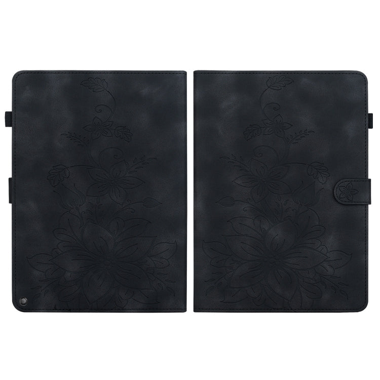 For Amazon Fire HD10 2019/2017 Lily Embossed Leather Smart Tablet Case(Black)