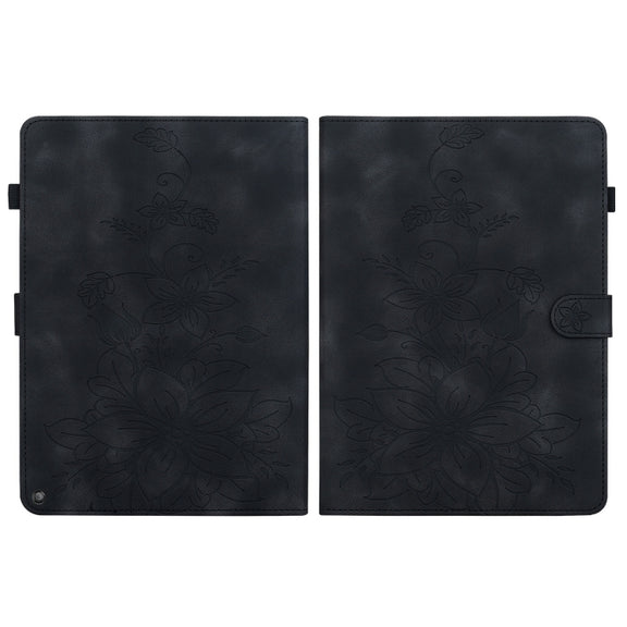For Amazon Fire HD10 2019/2017 Lily Embossed Leather Smart Tablet Case(Black)