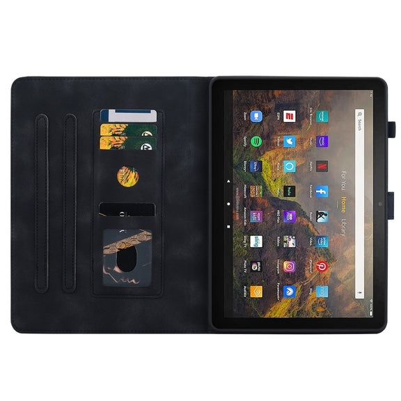 For Amazon Fire HD10 2019/2017 Lily Embossed Leather Smart Tablet Case(Black)