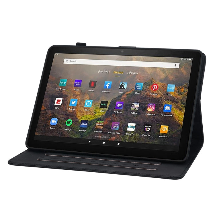 For Amazon Fire HD10 2019/2017 Lily Embossed Leather Smart Tablet Case(Black)