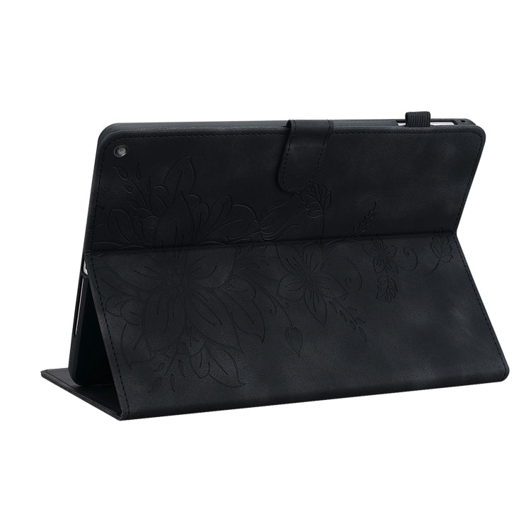 For Amazon Fire HD10 2019/2017 Lily Embossed Leather Smart Tablet Case(Black)
