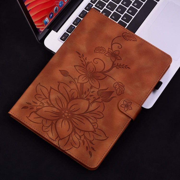 For Amazon Fire HD10 / HD10 Plus 2021 Lily Embossed Leather Smart Tablet Case(Brown)