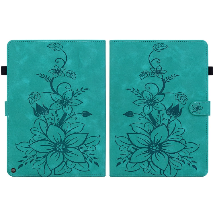 For Amazon Fire HD10 / HD10 Plus 2021 Lily Embossed Leather Smart Tablet Case(Green)