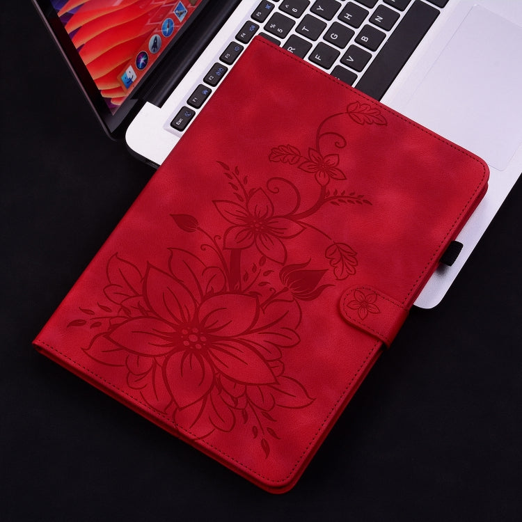 For Amazon Fire HD10 / HD10 Plus 2021 Lily Embossed Leather Smart Tablet Case(Red)
