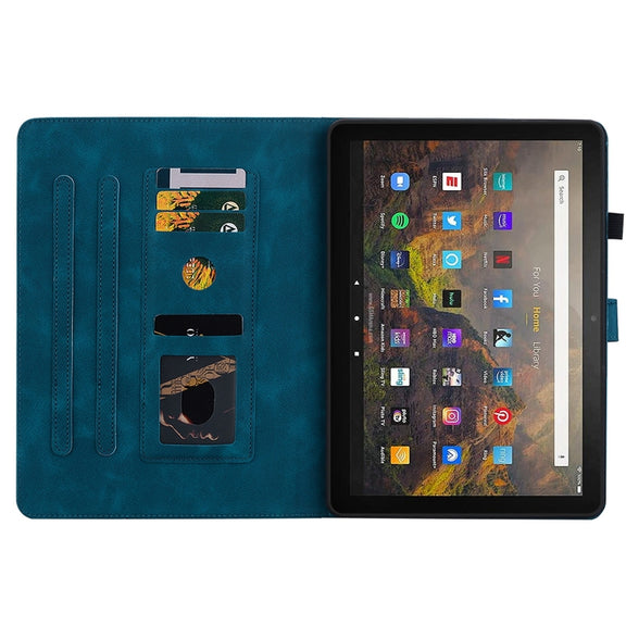 For Amazon Fire HD10 / HD10 Plus 2021 Lily Embossed Leather Smart Tablet Case(Dark Blue)