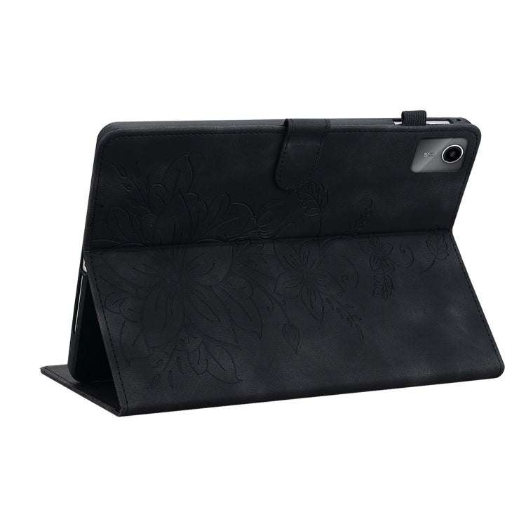 For Lenovo Tab M11/Xiaoxin Pad 11 2024 Lily Embossed Leather Tablet Case(Black)