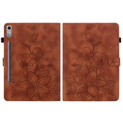 For Lenovo Tab P12 12.7 Lily Embossed Leather Tablet Case(Brown)