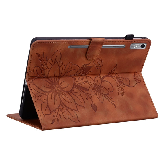 For Lenovo Tab P12 12.7 Lily Embossed Leather Tablet Case(Brown)