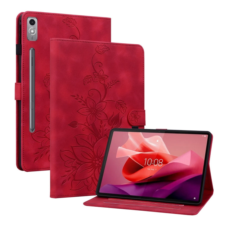For Lenovo Tab P12 12.7 Lily Embossed Leather Tablet Case(Red)
