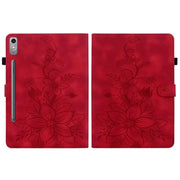 For Lenovo Tab P12 12.7 Lily Embossed Leather Tablet Case(Red)