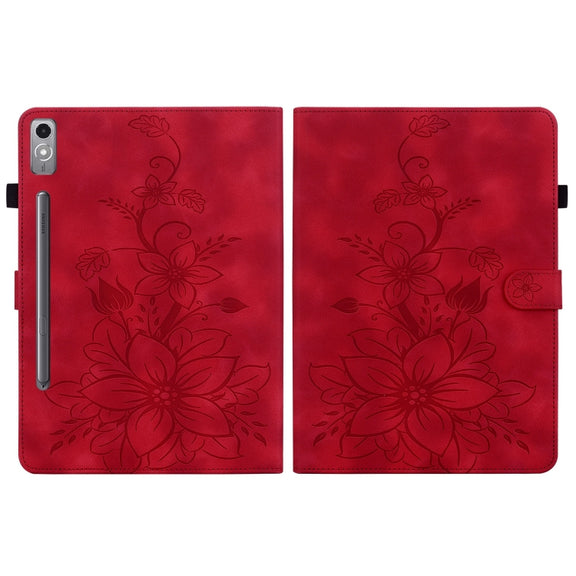 For Lenovo Tab P12 12.7 Lily Embossed Leather Tablet Case(Red)