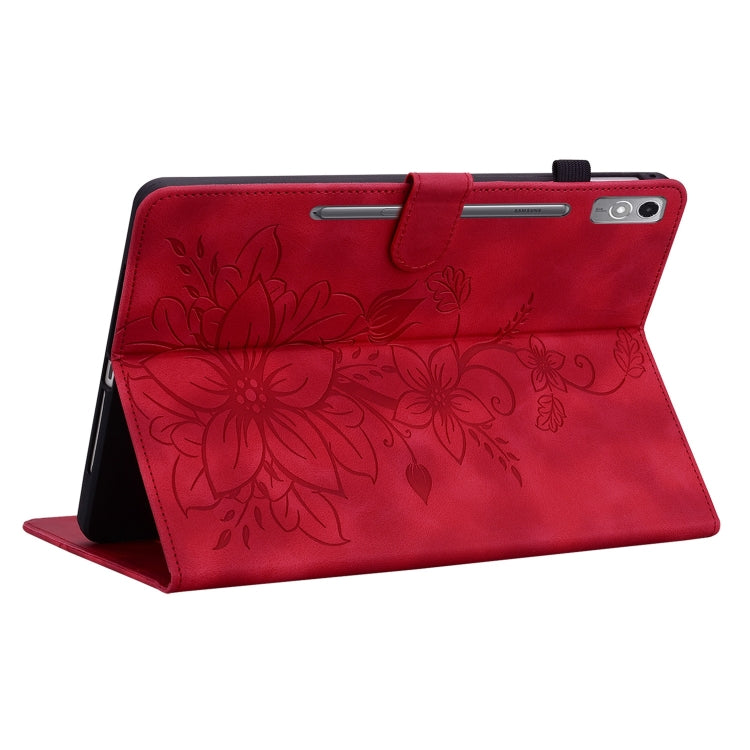 For Lenovo Tab P12 12.7 Lily Embossed Leather Tablet Case(Red)