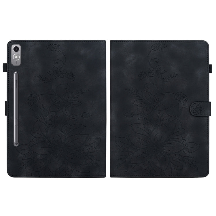 For Lenovo Tab P12 12.7 Lily Embossed Leather Tablet Case(Black)