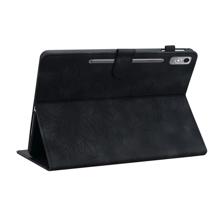 For Lenovo Tab P12 12.7 Lily Embossed Leather Tablet Case(Black)