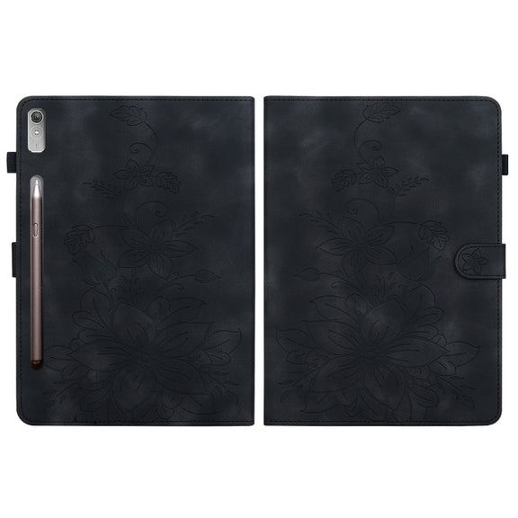 For Lenovo Tab P11 Pro Gen 2 11.2 Lily Embossed Leather Tablet Case(Black)