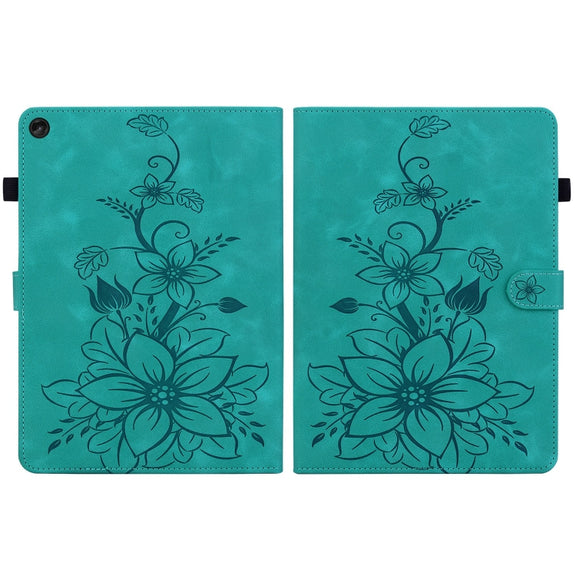 For Lenovo Tab M10 10.1 3rd Gen Lily Embossed Leather Tablet Case(Green)