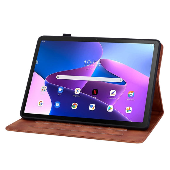 For Lenovo Tab M10 Plus 10.6 3rd Gen Lily Embossed Leather Tablet Case(Brown)