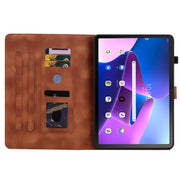 For Lenovo Tab M10 Plus 10.6 3rd Gen Lily Embossed Leather Tablet Case(Brown)