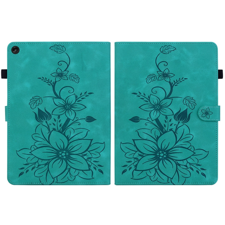 For Lenovo Tab M10 Plus 10.6 3rd Gen Lily Embossed Leather Tablet Case(Green)