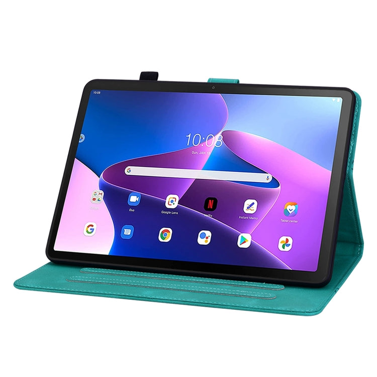 For Lenovo Tab M10 Plus 10.6 3rd Gen Lily Embossed Leather Tablet Case(Green)