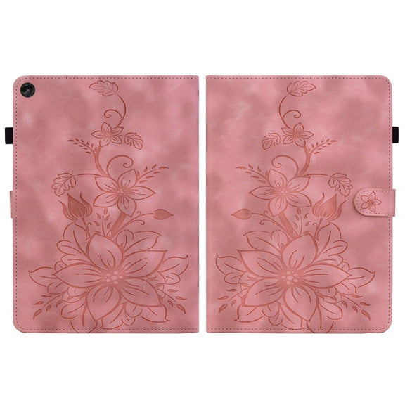 For Lenovo Tab M10 Plus 10.6 3rd Gen Lily Embossed Leather Tablet Case(Pink)