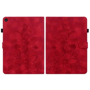 For Lenovo Tab M10 Plus 10.6 3rd Gen Lily Embossed Leather Tablet Case(Red)