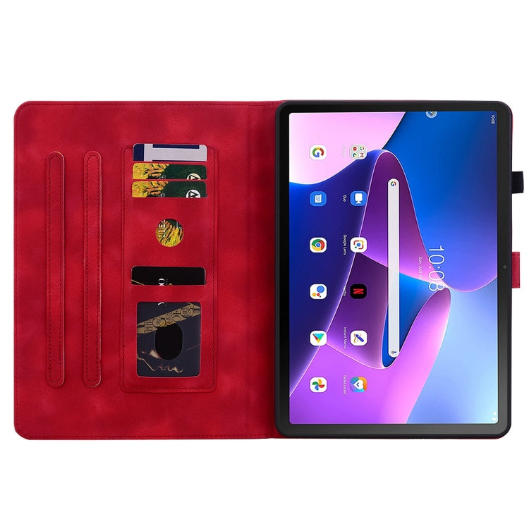 For Lenovo Tab M10 Plus 10.6 3rd Gen Lily Embossed Leather Tablet Case(Red)
