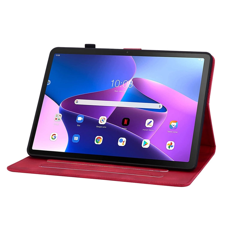 For Lenovo Tab M10 Plus 10.6 3rd Gen Lily Embossed Leather Tablet Case(Red)