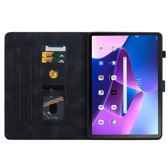 For Lenovo Tab M10 Plus 10.6 3rd Gen Lily Embossed Leather Tablet Case(Black)